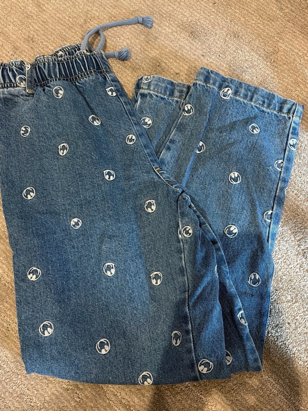 BDG Blue Straight-Leg Jeans with White Smiley Face Motif
